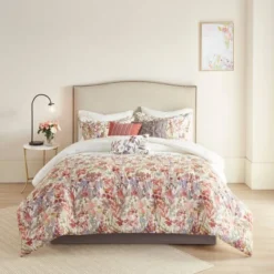 Julia 7pc Cotton Printed Comforter Set Off White/Red/Lavender -Furniture Promotion Shop GUEST 15daec1f 923c 4aa3 a402 091236113e82