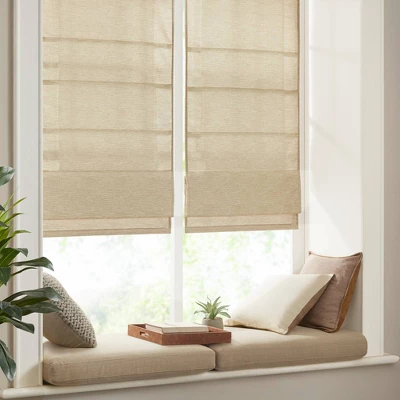 Aberdeen Printed Faux Silk Room Darkening Cordless Roman Blinds And Shade Taupe 2 Aberdeen Printed Faux Silk Room Darkening Cordless Roman Blinds And Shade Taupe - Image 2