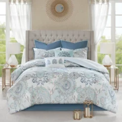 8pc Lian Cotton Printed Reversible Comforter Set Blue -Furniture Promotion Shop GUEST 2e891653 d9f2 4bbf b714 7629ece7f39d