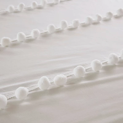 Elly Full/Queen 3pc Pom Pom Cotton Duvet Cover Set Ivory 7 Elly Full/Queen 3pc Pom Pom Cotton Duvet Cover Set Ivory - Image 7