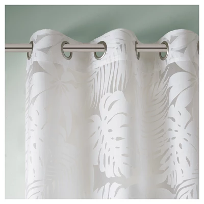 Maui Palm Leaf Burnout Window Sheer White 3 Maui Palm Leaf Burnout Window Sheer White - Image 3