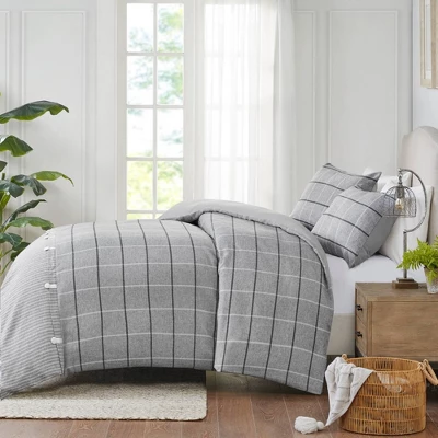 Madison Park 3pc King/California King Oakdale Faux Linen Jacquard Duvet Cover Set Gray 2 Madison Park 3pc King/California King Oakdale Faux Linen Jacquard Duvet Cover Set Gray - Image 2