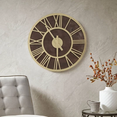 23.6" Mason Wood Wall Clock Brown/Gold - Madison Park 7 23.6" Mason Wood Wall Clock Brown/Gold - Madison Park - Image 7