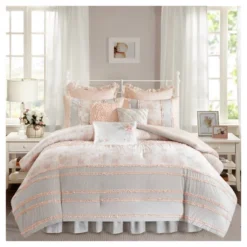 Desiree Cotton Percale Comforter Bedding Set With Euro And Bedskirt Blush - Madison Park