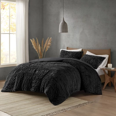 Madison Park 3pc King/California King Dakota Ruched Fur Down Alternative Comforter Set Black 1 Madison Park 3pc King/California King Dakota Ruched Fur Down Alternative Comforter Set Black