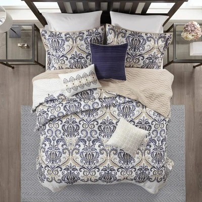 6pc Cascade Reversible Quilted Coverlet Set Blue - Madison Park 10 6pc Cascade Reversible Quilted Coverlet Set Blue - Madison Park - Image 10