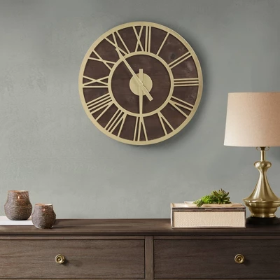 23.6" Mason Wood Wall Clock Brown/Gold - Madison Park 4 23.6" Mason Wood Wall Clock Brown/Gold - Madison Park - Image 4