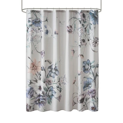 Maddy Printed Cotton Shower Curtain Blue - Madison Park 1 Maddy Printed Cotton Shower Curtain Blue - Madison Park