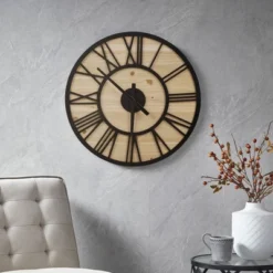 23.6" Mason Wood Wall Clock Natural/Black - Madison Park -Furniture Promotion Shop GUEST 73b2492c 7dc8 47c3 b12c 264a3d84be0c