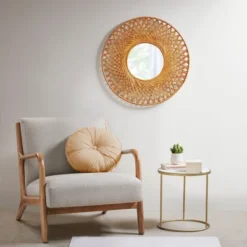 Round Reed Bamboo Decorative Wall Mirror Natural - Madison Park 9 Round Reed Bamboo Decorative Wall Mirror Natural - Madison Park -Furniture Promotion Shop GUEST 75dc7603 5ae4 4230 81be 5d3636b9f232