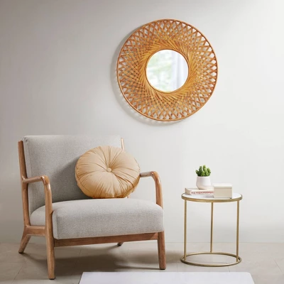 Round Reed Bamboo Decorative Wall Mirror Natural - Madison Park 5 Round Reed Bamboo Decorative Wall Mirror Natural - Madison Park - Image 5
