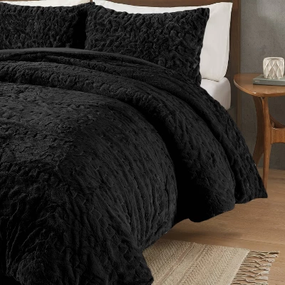 Madison Park 3pc Full/Queen Dakota Ruched Fur Down Alternative Comforter Set Black 4 Madison Park 3pc Full/Queen Dakota Ruched Fur Down Alternative Comforter Set Black - Image 4