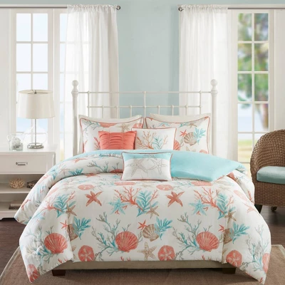 Ocean View Duvet Cover Set Coral - 6pc 1 Ocean View Duvet Cover Set Coral - 6pc