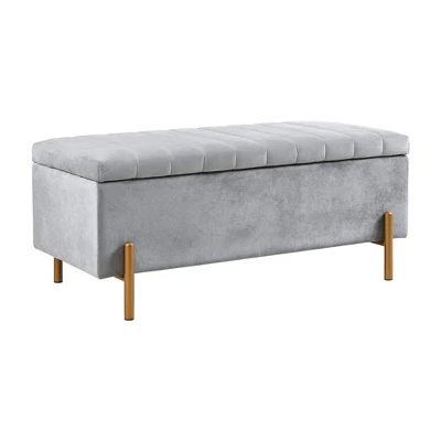 Charmaine Upholstered Storage Bench With Gold Metal Legs Gray - Madison Park 2 Charmaine Upholstered Storage Bench With Gold Metal Legs Gray - Madison Park - Image 2