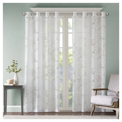 Maui Palm Leaf Burnout Window Sheer White 1 Maui Palm Leaf Burnout Window Sheer White