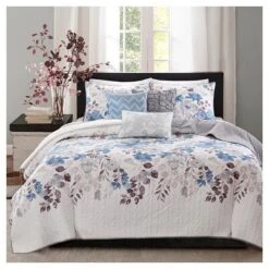 Willow Watercolor Floral Quilted Coverlet Set - 6pc