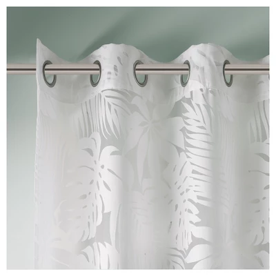 Maui Palm Leaf Burnout Window Sheer White 2 Maui Palm Leaf Burnout Window Sheer White - Image 2