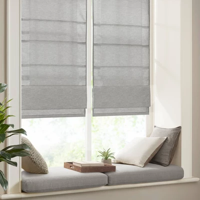 Aberdeen Printed Faux Silk Room Darkening Cordless Roman Blinds And Shade Gray 2 Aberdeen Printed Faux Silk Room Darkening Cordless Roman Blinds And Shade Gray - Image 2