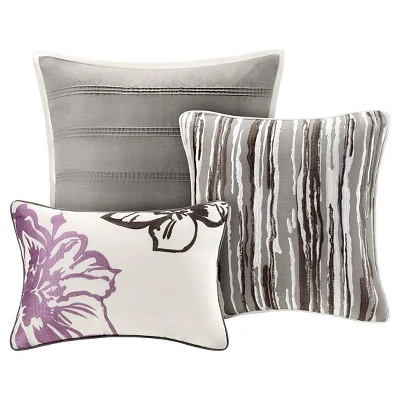 Gray/Purple Jasmine Watercolor Floral Duvet Cover Set 6pc 3 Gray/Purple Jasmine Watercolor Floral Duvet Cover Set 6pc - Image 3