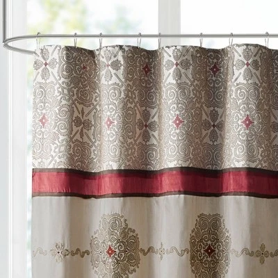 Perry Embroidered Shower Curtain Red 1 Perry Embroidered Shower Curtain Red
