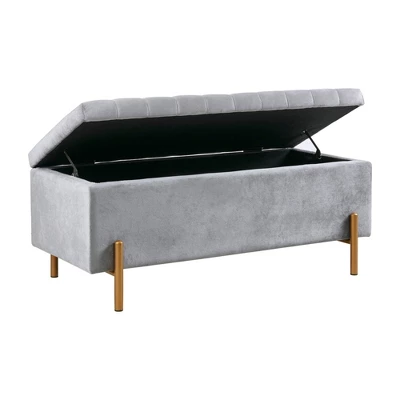 Charmaine Upholstered Storage Bench With Gold Metal Legs Gray - Madison Park 3 Charmaine Upholstered Storage Bench With Gold Metal Legs Gray - Madison Park - Image 3