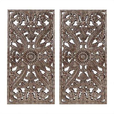 2pc Botanical Carved Wall Decor Panel Set Bronze - Madison Park 1 2pc Botanical Carved Wall Decor Panel Set Bronze - Madison Park