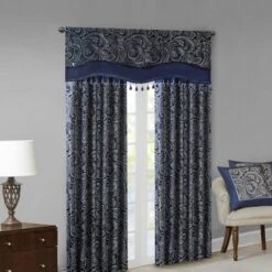 50"x18" Valerie Jacquard Room Darkening Window Curtain Panel With Beads Navy -Furniture Promotion Shop GUEST d9b6dd11 d611 47f6 92db cdd27e4c9308