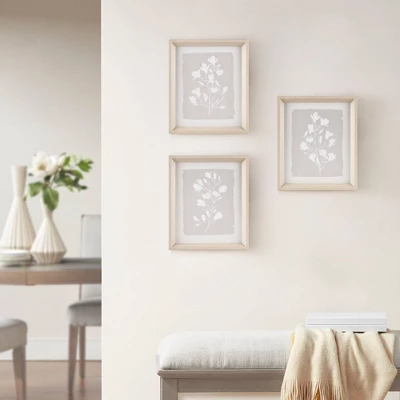 3pc Fair Florets Framed Glass Wall Art Set Beige - Madison Park 1 3pc Fair Florets Framed Glass Wall Art Set Beige - Madison Park