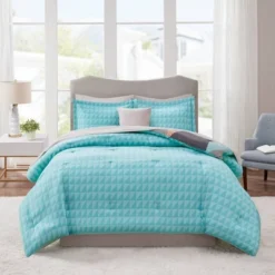 Queen 8pc Zuri Reversible Complete Bed Set Includes Sheets - Aqua -Furniture Promotion Shop GUEST e2762984 cd35 4a3a be49 9cc0c1ef70ab
