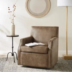Glaser Faux Leather Swivel Chair Brown - Madison Park