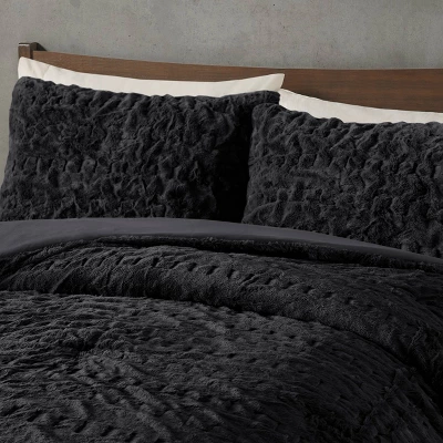 Madison Park 3pc King/California King Dakota Ruched Fur Down Alternative Comforter Set Black 3 Madison Park 3pc King/California King Dakota Ruched Fur Down Alternative Comforter Set Black - Image 3